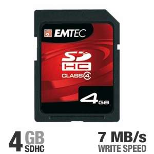 Emtec EKMSD4GB60XHC 4GB Class 4 SDHC Memory Card   7 MB/sec Write 