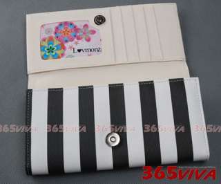 B612 Black White Stripe Lady Long Wallet Purse Coin Bag  