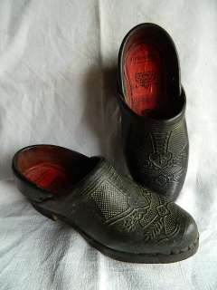   HANDMADE WOMAN GALOSHES SHOES WOOD LEATHER ORIGINAL LABEL  
