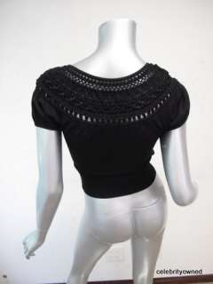 Catherine Malandrino Black Crochet Button Down Shrug P  