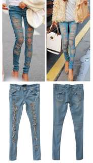   vintage destroyed DAMAGE RIPPED skinny jeans BLUE 25 26 27 28 29 30