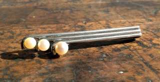   MIKIMOTO Sterling Silver & Pearl Tie Bar Clasp Clip Pin   NR  