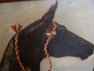 FOLK ART AMERICAN ANTIQUE HORSE OIL PAINTING 1900S OLD  