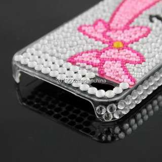 Pink Bow Luxury Bling Rhinestone Pearl hard case cover for iphone 4 4G 