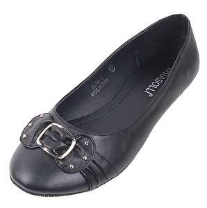WOMENS BLACK FLAT SHOES WITH BUCKLE BOW,COMFY SLIP ONS,BRAND NEW WITH 
