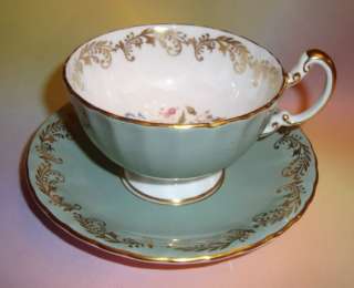Floral Center & Sage Green Aynsley Tea Cup and Saucer Set  