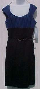 Dressy or Career SAPPHIRE BLUE & BLACK KNIT SHEATH DRESS London Times 