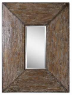 Distressed Brown Gray Wood Framed Rectangle Wall Mirror  