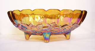 Harvest Indiana Gold Purple Carnival Oval Center Bowl Glass Grapes 