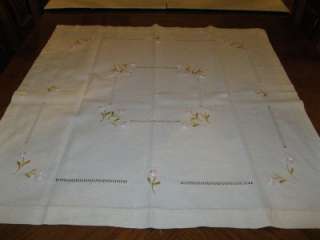 VINTAGE SQUARE OFF WHITE EMBROIDERED DRAWN TABLE RUNNER TABLECLOTH 32 