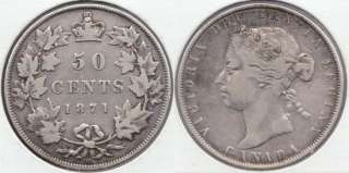 1871 H Canadian Silver Half Dollar 50 Cents