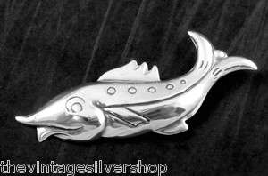  MEXICO MEXICAN STERLING SILVER AGUILAR DESIGN FISH PIN BROOCH 14962