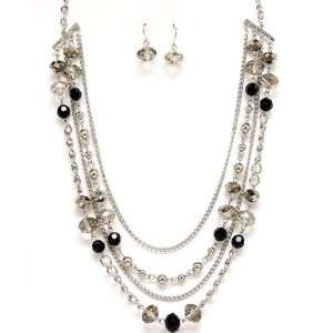  22 in Clear Glass Bead Earrings & Necklace Set Jewelry