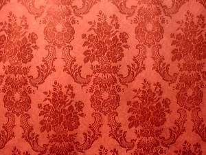 Cherry Red Floral Damask Upholstery Drapery Fabric  
