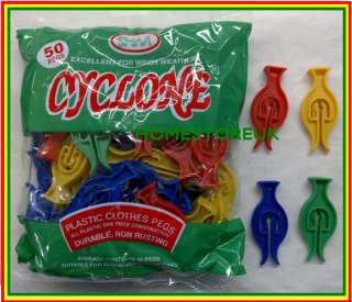 50 PACK CYCLONE PLASTIC CLOTHES PEGS PUSH ON DURABLE  