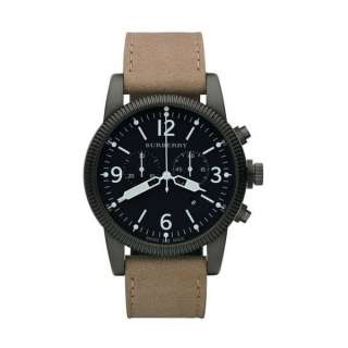   leather strap with shiny stainless steel case and bold black dial