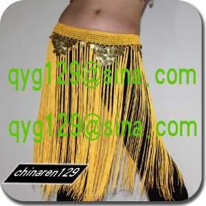  belly dance yellow hip scarf skir with gold coins985 