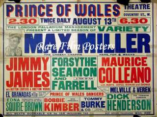 MAX MILLER 1944 PRINCES OF WALES THEATRE UK QUAD POSTER  