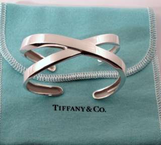 TIFFANY & CO Paloma Picasso Sterling X Cuff Bracelet Tiffany Pouch 