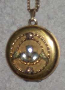 Vintage Victorian Gold Toned Rhinestone Necklace Locket Pendant  