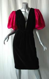YVES SAINT LAURENT *VINTAGE* Black Velvet Gown Dress S  