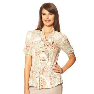 Miss Tina Printed Chiffon Blouse with Neck Tie 