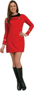   Trek classic red dress with emblem pin. Fits womens size X tra small