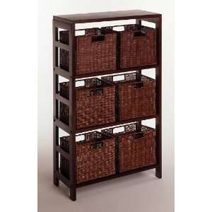   7pcs Espresso Finish Wood Shelf with Storage Baskets
