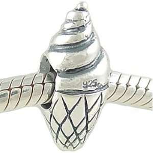   Cream Cone Solid 925 Sterling Silver Bead fits European Charm Bracelet