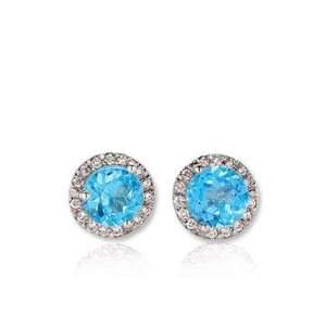    14k White Gold 1/2 Carat Blue Topaz Diamond Stud Earrings Jewelry
