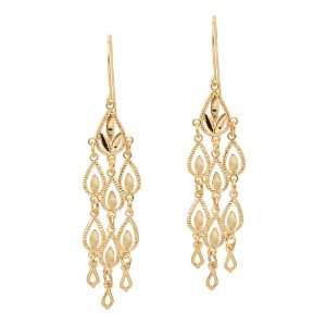   Duragold 14k Yellow Gold Diamond Cut Chandelier Drop Earrings Jewelry