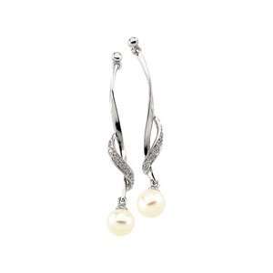    14K White Gold Pearl and Diamond Earrings Shula NY Jewelry