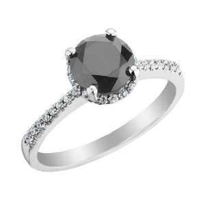 White and Black Diamond Engagement Ring 1.50 Carat (ctw) in 14K White 