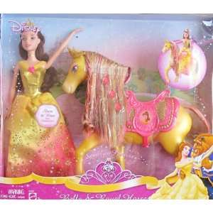  Disney Sparkling PRINCESS BELLE Doll & Royal HORSE Playset 