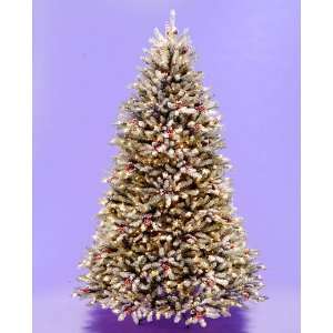   Flocked Dunhill Fir Pre Lit Artificial Christmas Tree Berries Cones