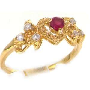   Yellow Gold Womens Ruby & Diamond Heart Eternity Ring  Size 5 Jewelry