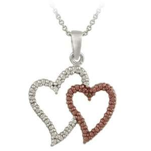  Two Tone Rose Gold Champagne Diamond Accent Double Open Heart Necklace