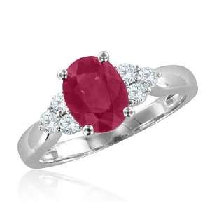 Natural Ruby and Diamond Ring in 14k White Gold 3 Stone Ring (G, SI1 