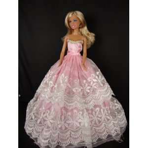  Strapless Pink and White Lace Gown Made to Fit the Barbie 