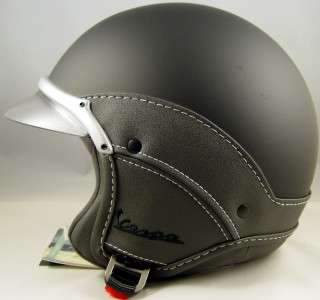 Vespa Piaggio Scooter Black Helmet Soft Touch Black Leather DOT 