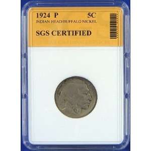  1924 P Indian Head / Buffalo Nickel Certified by SGS 