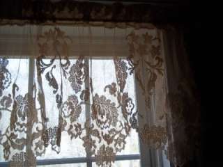 TAN BEIGE LIGHT BROWN LACE CURTAIN VALANCE 60 X 19 FLORAL ROSE FORMAL 