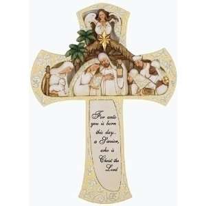  Pack of 3 Ivory & Gold Christmas Wall Crosses with Nativity 