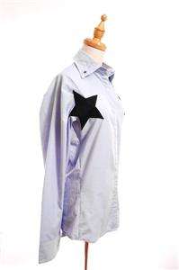 Clearance NWT French Designer Runway 3D Star Patch Shirt Blouse Blue 