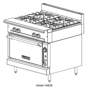 Vulcan Hart V Series 36 Gas Range W/ 4 Burners And Cabinet Base 