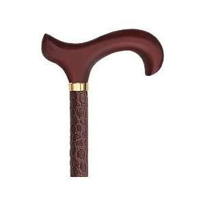  Faux Brown Leather Adjustable Cane with Derby Handle 