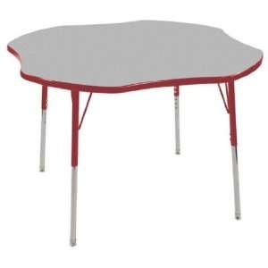 Clover Shaped Adjustable Activity Table in Gray Edge Banding Red, Leg 
