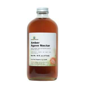 Sunfood Premium Amber Agave Nectar (Organic, Raw), 16 Ounce Glass 