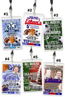 Baseball Football Soccer VIP Birthday Party Invitations  