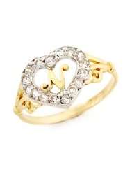 10k Gold Heart Shape Letter N Initial CZ Ring Jewelry